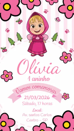 Convite Digital Aniversário Infantil Masha e o Urso Editável