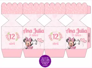 Caixa Meia Bala Aniversário Minnie Rosa para Editar Online