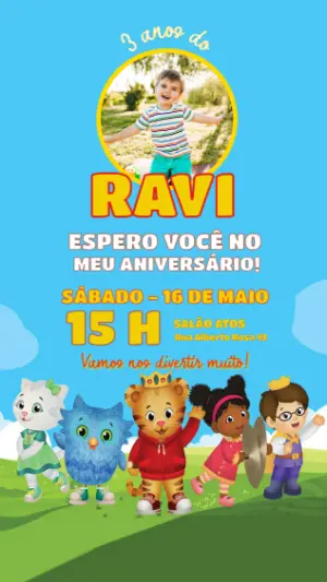 Convite Digital Infantil Tema Daniel Tigre Editável
