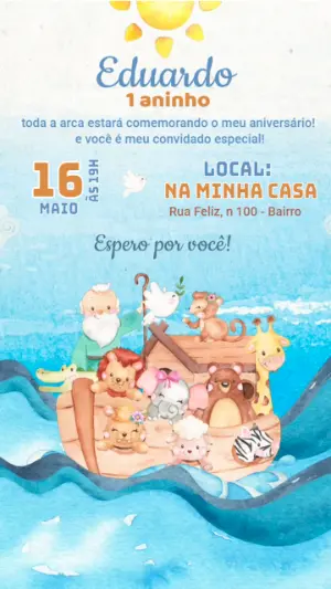 Convite Animado Aniversário Arca de Noé para Editar Online