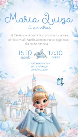 Convite de Aniversário Cinderela Baby Editável