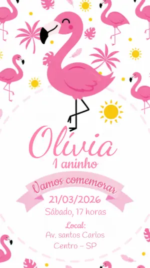 Convite Digital Aniversário Infantil Tema Flamingo Editável