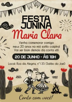 Convite de Aniversário Festa Junina Rústico para Editar Online