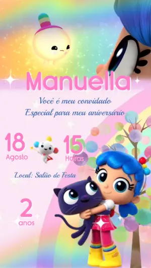 Convite Animado Vera e o Reino Arco Iris para Editar