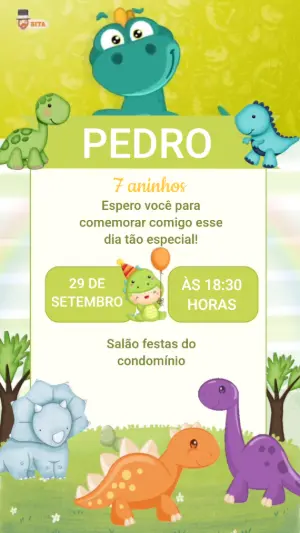 Convite Animado Aniversário Dinossauro para Editar Online
