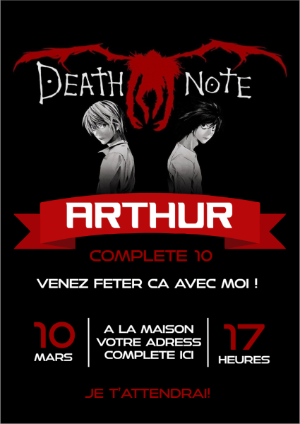 Invitation Anniversaire Death Note à modifier | Modèle numérique
