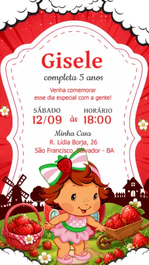 Convite Aniversário Moranguinho Baby Modelo Editável