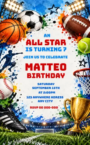 All Star Sports Birthday Invitation Editable Template
