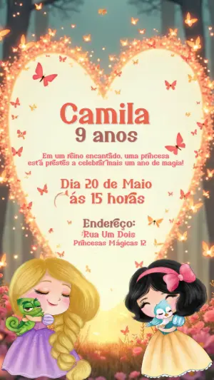 Convite Aniversário Princesas Disney Editável Online