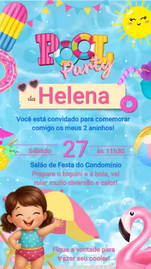 Vídeo Convite Pool Party Infantil Menina para Editar