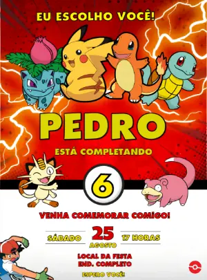 Convite de Aniversário Pokémon Vibrante para Editar Online