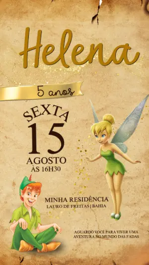 Convite de Aniversário Sininho e Peter Pan para Editar Online