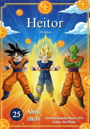 Convite Aniversário Dragon Ball Z com Goku para Editar Online