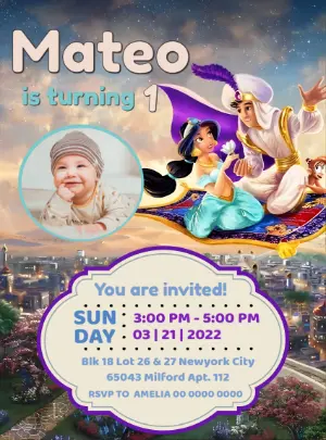 Magical Aladdin Birthday Invitation Editable Template