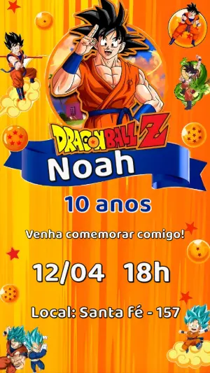 Convite de Aniversário Dragon Ball Z Laranja para Editar