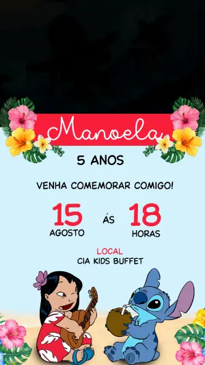 Convite Animado de Aniversário Lilo e Stitch para Editar