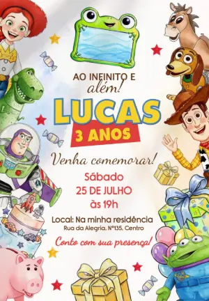 Convite de Aniversário Toy Story Aquarela para Editar