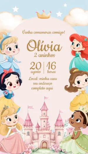 Convite de Aniversário Princesas Disney Baby Editável