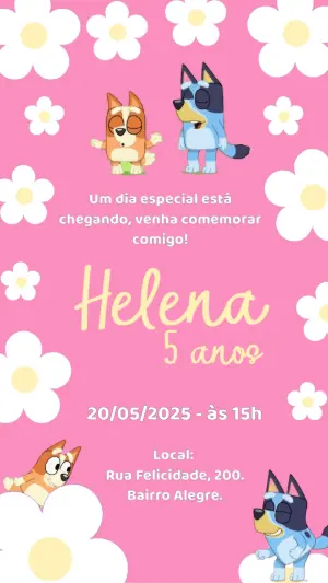 Convite Animado Aniversário Bluey e Bingo para Editar Online