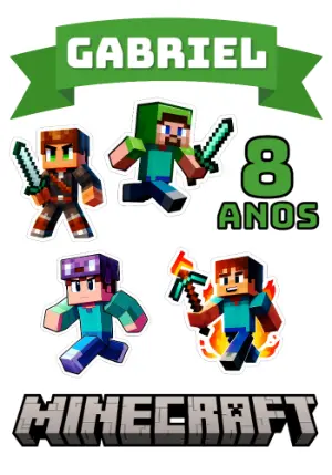 Topo de Bolo Minecraft com Personagens para Editar Online