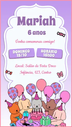 Convite de Aniversário Ursinhos Fofos para Editar Online