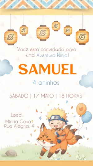 Convite de Aniversário Infantil Tema Ninja para Editar