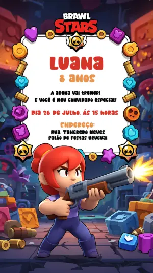 Convite de Aniversário Brawl Stars com Personagens para Editar