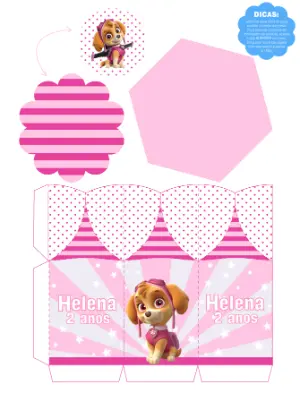 Centro de Mesa Patrulha Canina Skye Rosa Editável para Festa