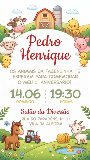 Convite de Aniversário Fazendinha Menino Modelo Editável