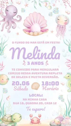Convite de Aniversário Fundo do Mar Aquarela para Editar