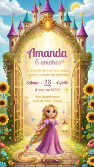 Convite de Aniversário Rapunzel Enrolados Editável