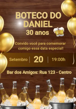 Convite de Aniversário Boteco com Cerveja para Editar Online