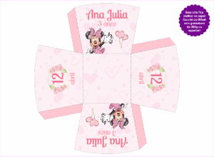Caixa Cachepot Minnie Rosa para Aniversário para Editar Online
