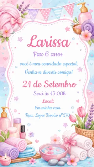 Convite de Aniversário Spa Day Aquarela para Editar