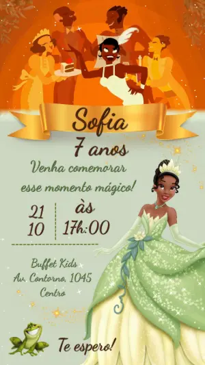 Convite Animado Aniversário A Princesa e o Sapo para Editar