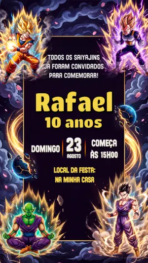 Convite de Aniversário Dragon Ball Z Editável