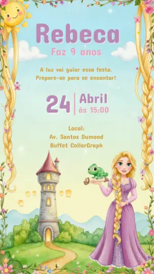 Convite Digital Aniversário Rapunzel Enrolados para Editar