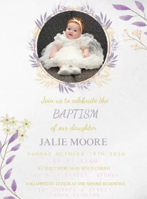 Elegant Floral Baptism Invitation Editable Template