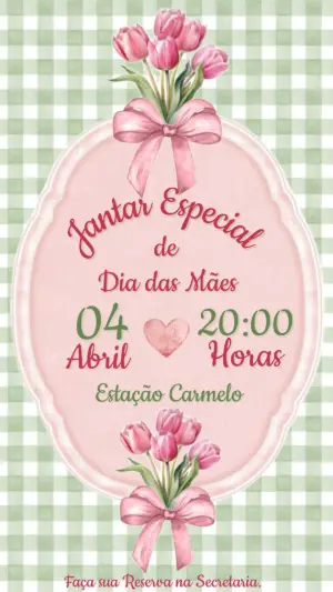 Convite Jantar Dia das Mães Tulipas Rosa e Verde para Editar