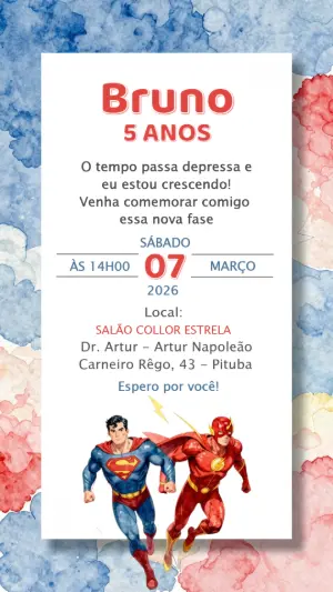 Convite Digital Aniversário Infantil Super-Heróis para Editar