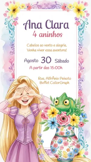 Convite de Aniversário Rapunzel Enrolados para Editar Online