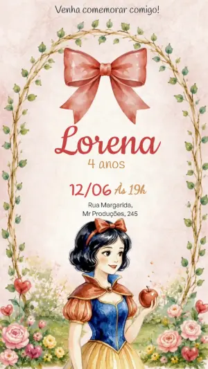 Vídeo Convite de Aniversário Branca de Neve Editável