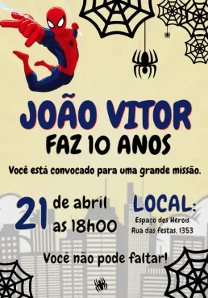 Convite de Aniversário Homem Aranha para Editar Online
