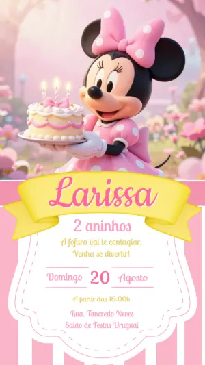 Convite Digital Aniversário Minnie Rosa Fofo Editável