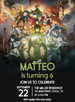 Tate no Yuusha Anime Birthday Invitation Template
