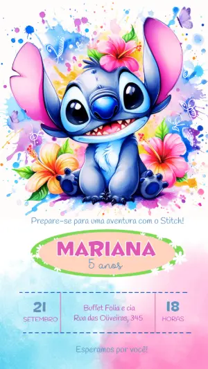Invitación de cumpleaños Stitch – Estático – Felicity Artes