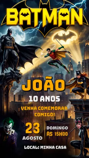 Convite de Aniversário Batman Editável