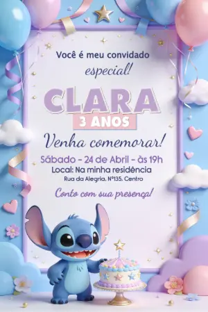 Invitación de cumpleaños Stitch – Estático – Borboleta Convites