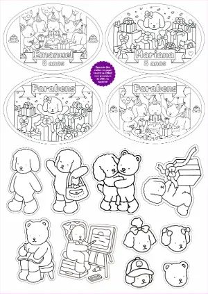 Topo de Bolo Aniversário Fofo para Colorir e Editar Online