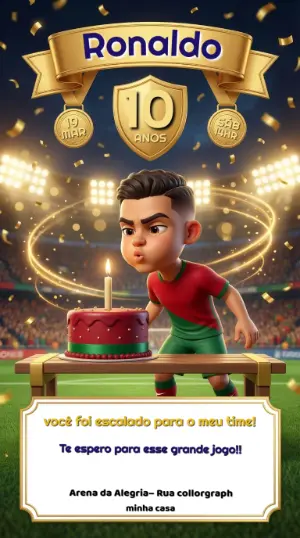 Convite de Aniversário Futebol 3D com Jogador para Editar